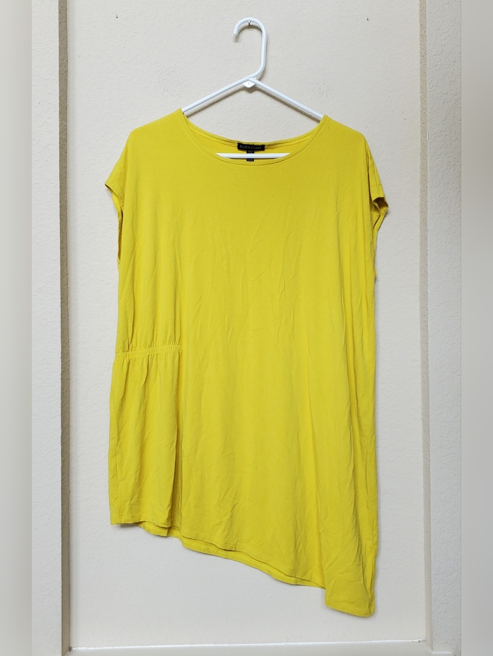 Eileen Fisher Chartreuse Short-Sleeve Asymmetric Tunic. Size Large